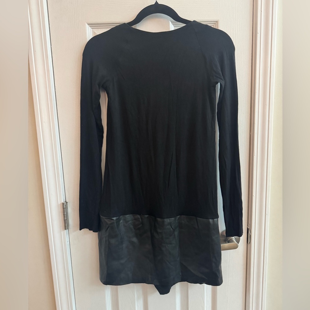 ANTHROPOLOGIE • BAILEY 44 Black Long Sleeve Faux Leather Plaid Dress XS - Picture 5 of 7
